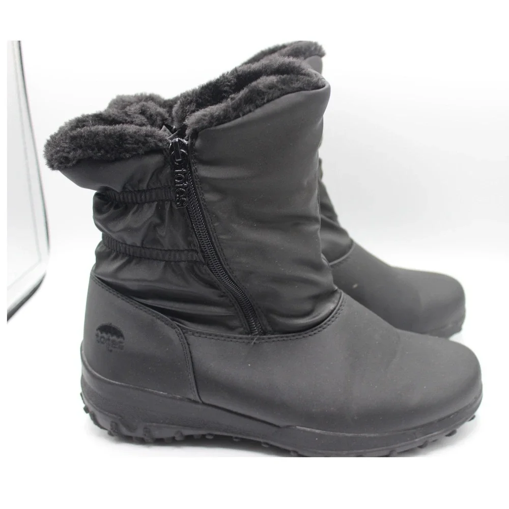 Totes Rikki W Womens Black Winter Boots Faux Fur Lined Side Zip Size 10W